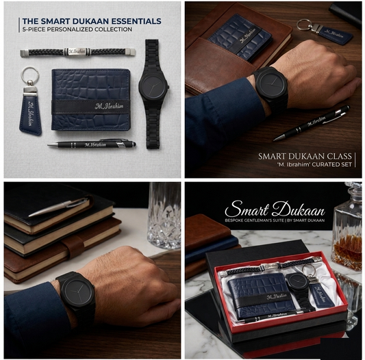 Customize Best Deal Gift Set for Men – Wallet, Keychain, Pen, Leather Bracelet & Aura Watch | Premium Personalized Gift Combo