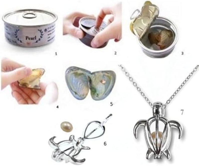 Pearlina Turtle Necklaces for Women/Men - Real Freshwater Cultured Pearl in oyster Set