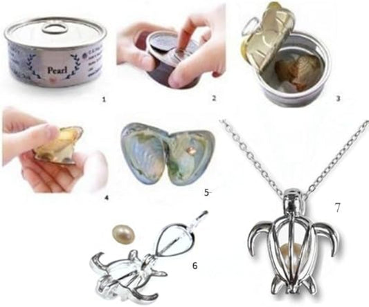 Pearlina Turtle Necklaces for Women/Men - Real Freshwater Cultured Pearl in oyster Set