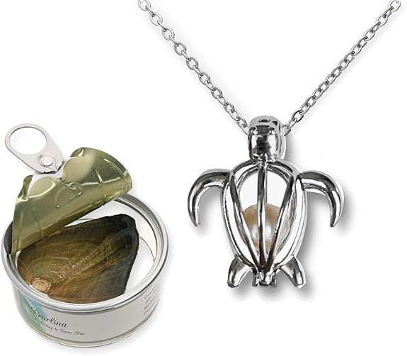 Pearlina Turtle Necklaces for Women/Men - Real Freshwater Cultured Pearl in oyster Set