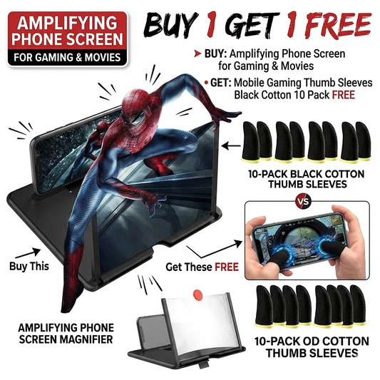 Buy : Amplifying Phone Screen for Gaming & Movies & Get : Mobile Gaming Thumb Sleeves Black Cotton 10 Pack