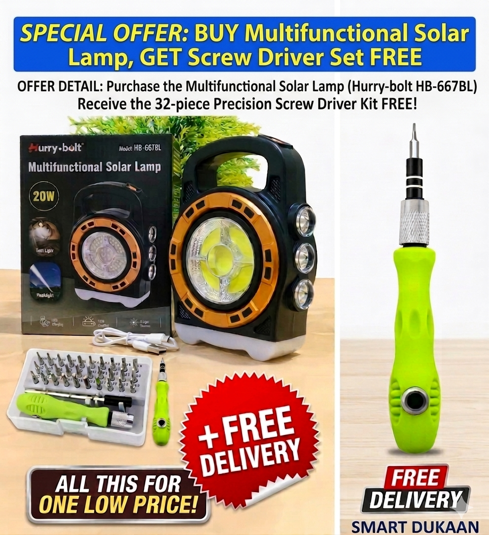 Buy : Solar Powered Lantern with USB Charging & 3 Modes.... Get : 32 in 1 Precision Screwdriver Set with Green Handle