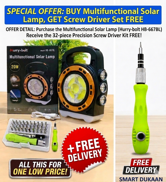 Buy : Solar Powered Lantern with USB Charging & 3 Modes.... Get : 32 in 1 Precision Screwdriver Set with Green Handle