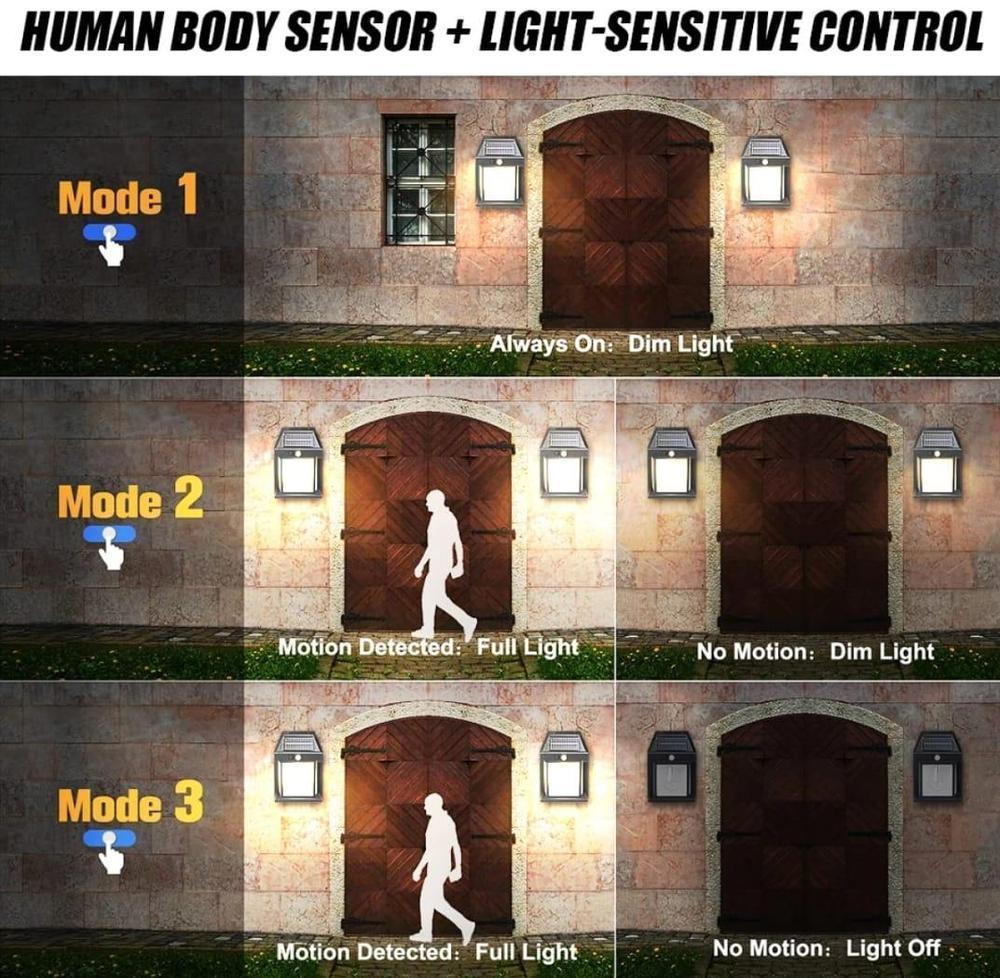 Solar Motion Sensor Lamp Black White ABS Outdoor