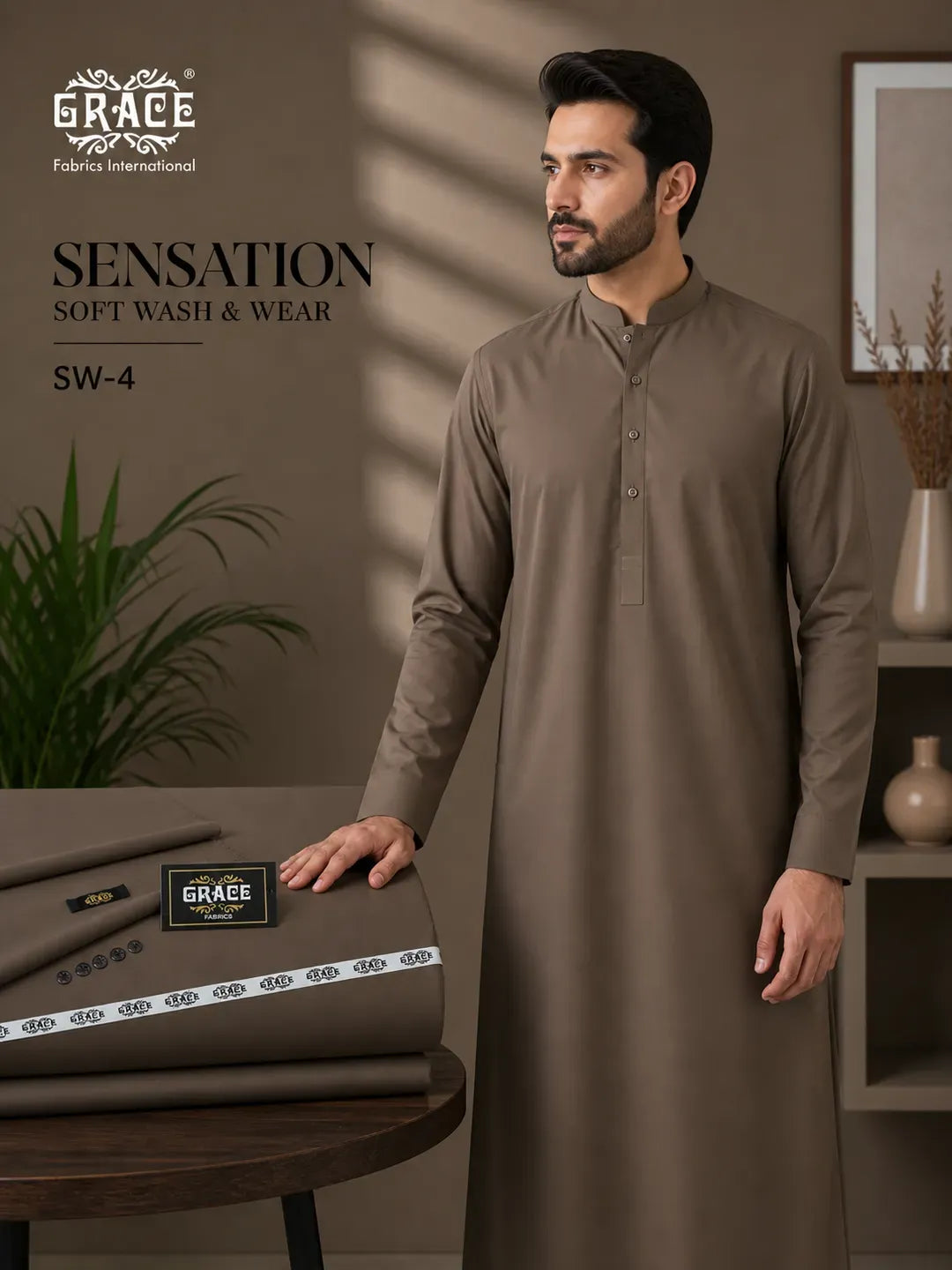 Men's Grey Wash & Wear Kurta Suit SW-2