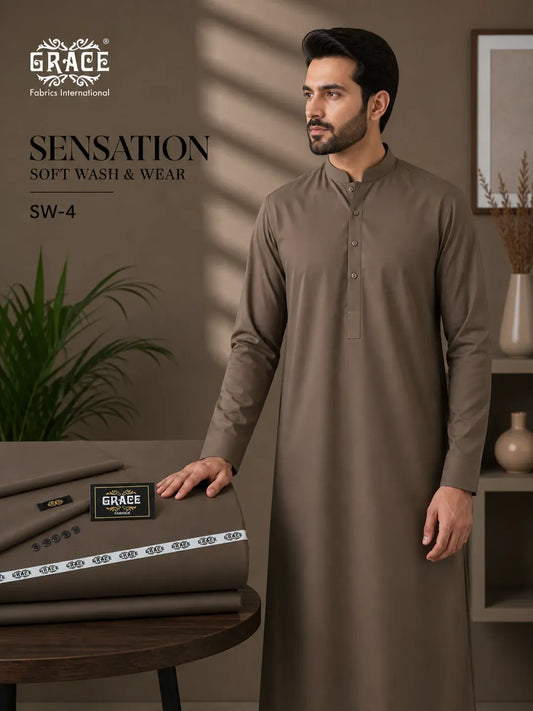 Men's Grey Wash & Wear Kurta Suit SW-2