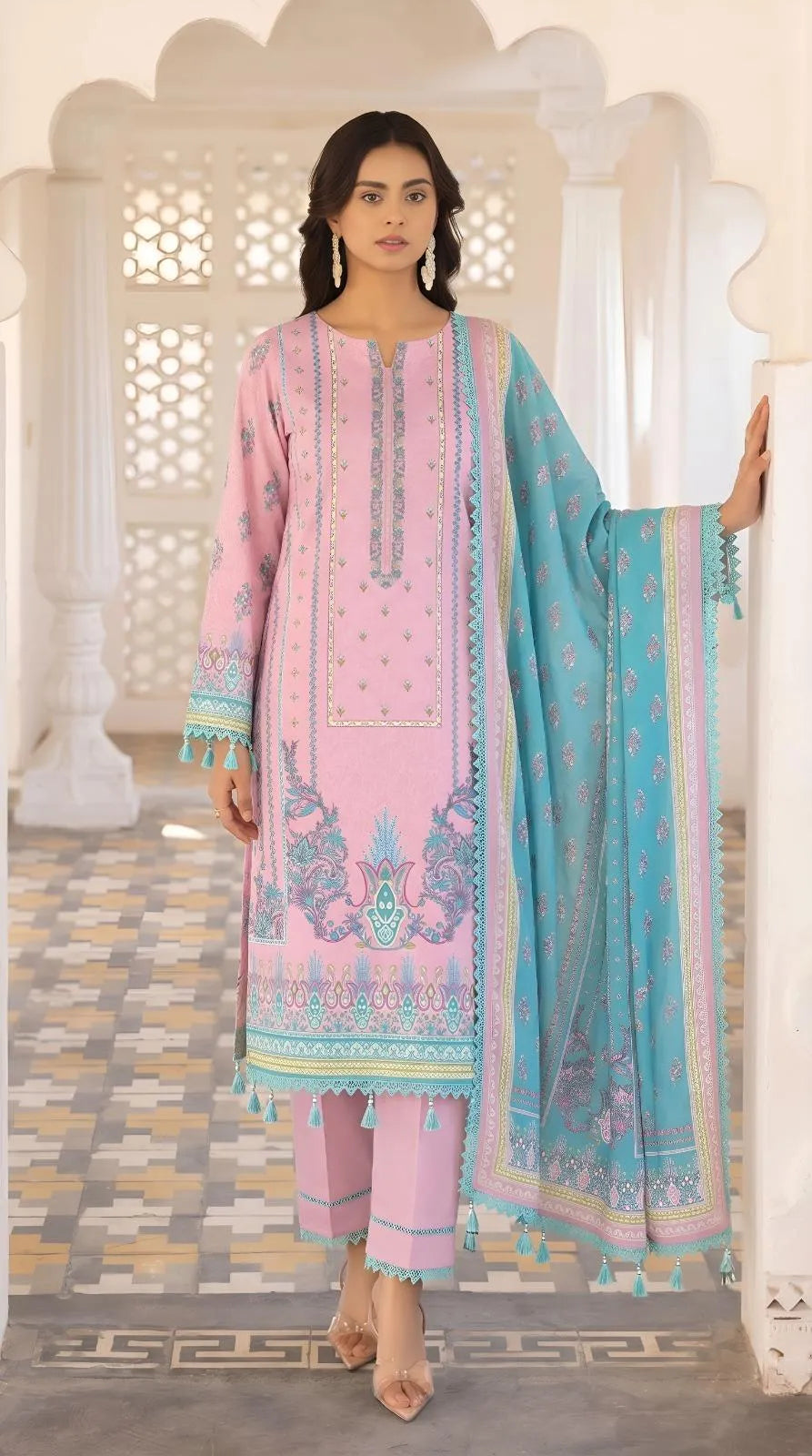 Pink Printed Lawn 3-Piece Suit Set
