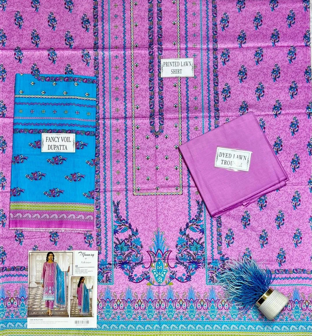Pink Printed Lawn 3-Piece Suit Set
