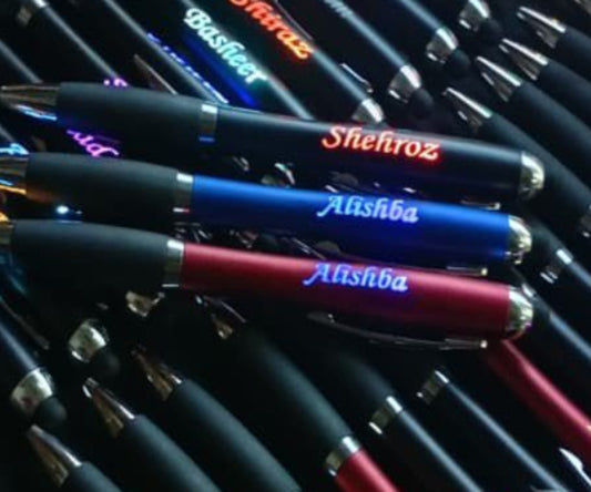 Customized LED Pen – Stylish Light-Up Pen in Black, Blue & Red | Perfect Gift & Office Use | Just Rs.400 Offer